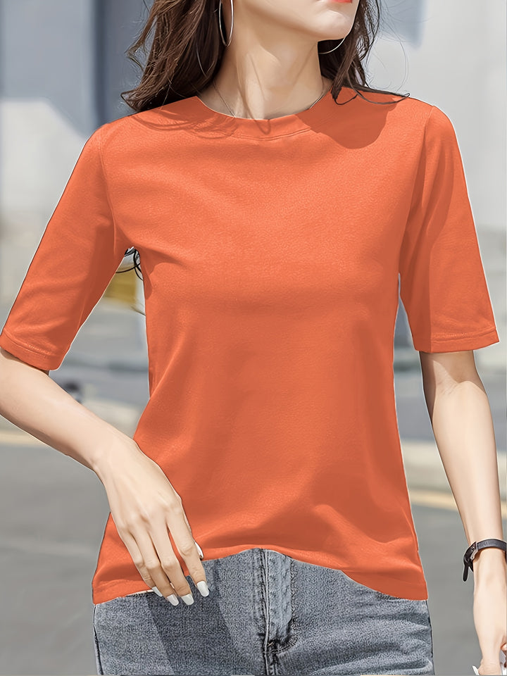 Short Sleeve Crew Neck T-Shirt, Casual Top For Summer & Spring, Women's Clothing