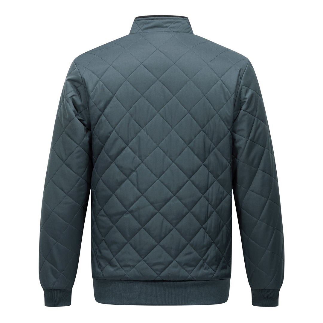 Men's Quilted Fleece-Lined Jacket - Warm & Stylish, Casual Zip-Up with Stand Collar, Long Sleeves, and Pockets - Dark Green, Polyester, Perfect for Winter, Zip Up Jacket