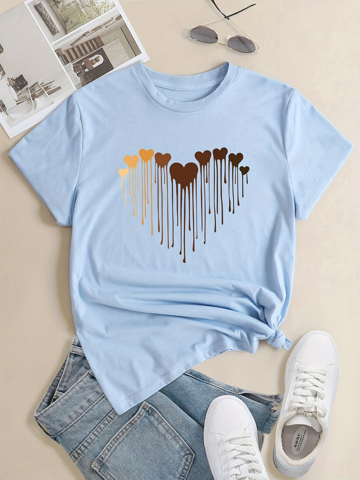 Plus Size Casual T-shirt, Women's Plus Love Heart Graphic T-shirts