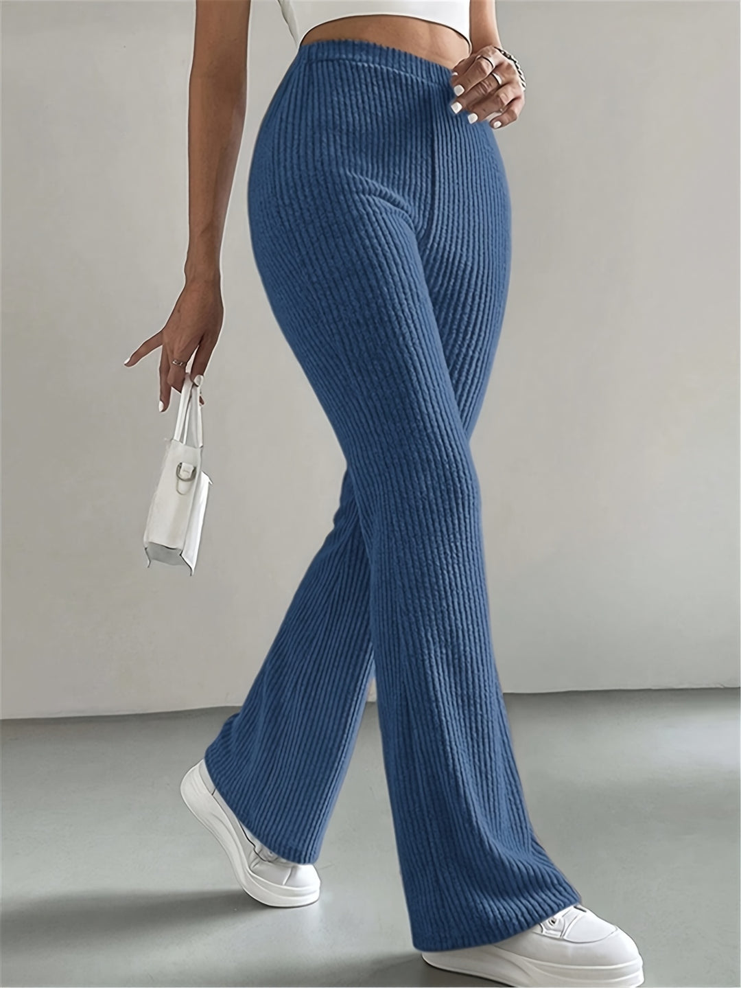 Solid High Waist Pants, Elegant Flare Leg Pants, Women's Clothing