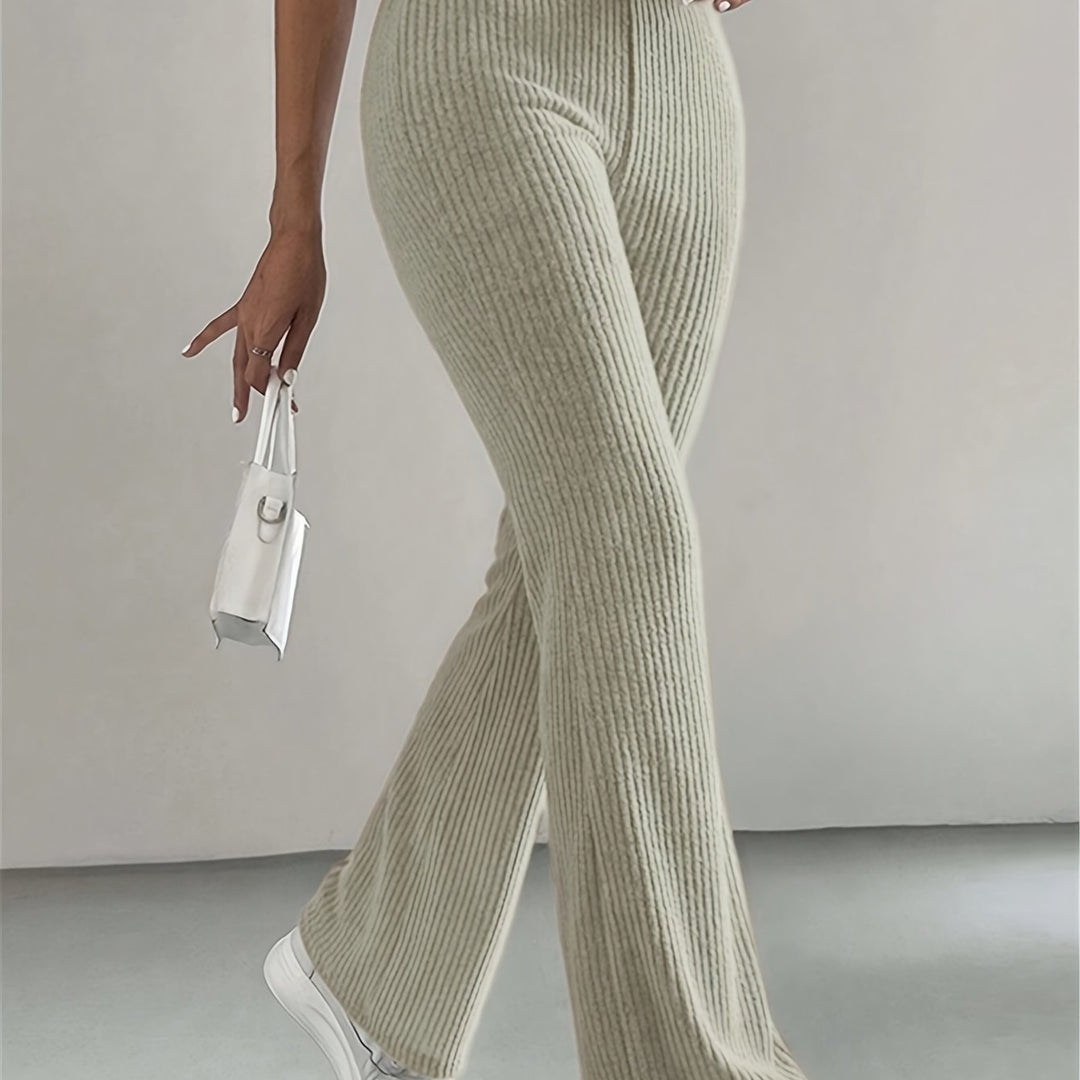 Solid High Waist Pants, Elegant Flare Leg Pants, Women's Clothing