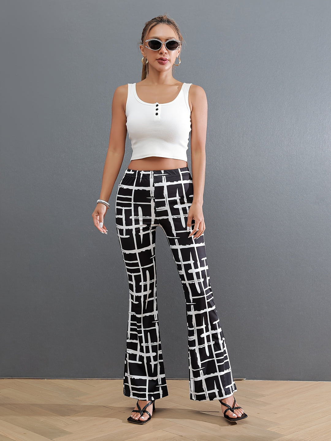 Women's Casual Chic Printed Pants - High Stretch, Machine Washable, All-Season Comfort Fit