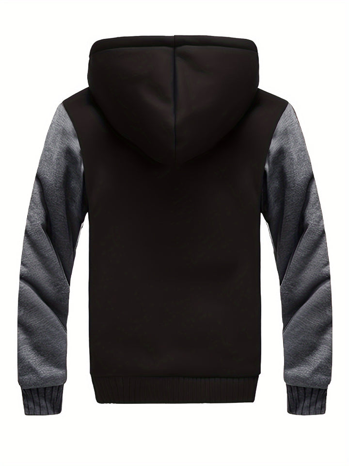 Winter Fleece Thickened Solid Color Hooded Cardigan Sweatshirt Men's Jacket