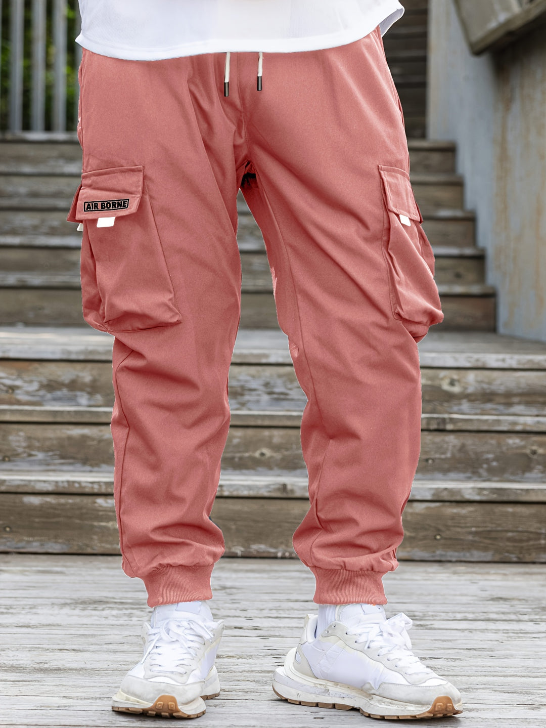 Loose Men's Comfy Cargo Pants With Flap Pockets, Drawstring Jogger Pants