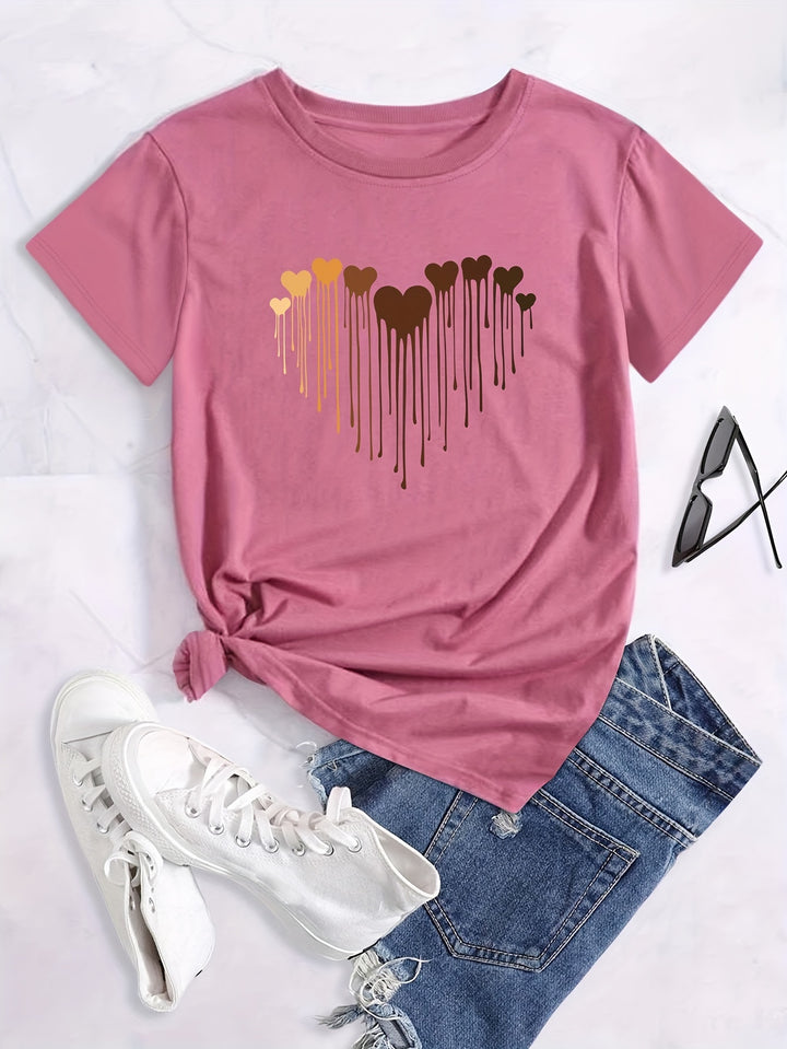 Plus Size Casual T-shirt, Women's Plus Love Heart Graphic T-shirts