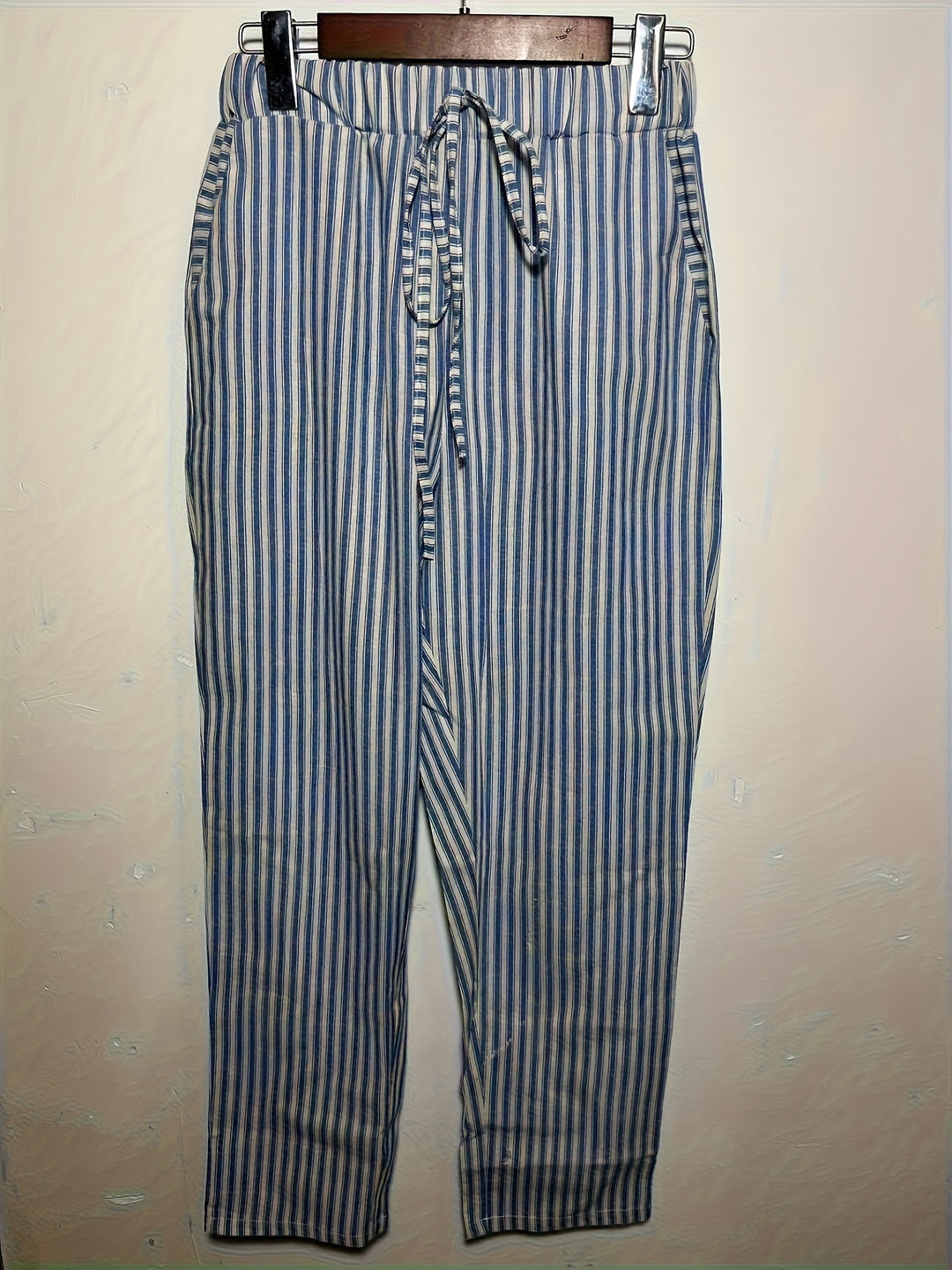 Womens Breathable Striped Drawstring Pants - Lightweight Pocketed Spring/Summer Casual Wear