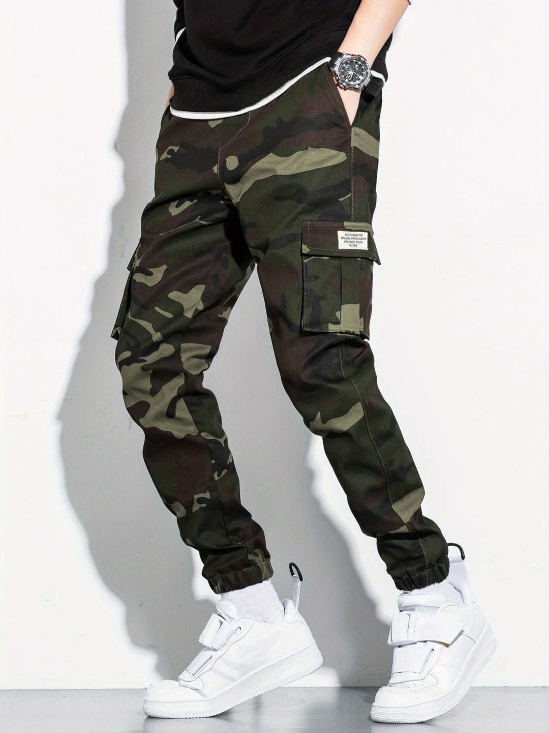 [Men's Cargo Pants with Flap Pockets] Men's Camo Print Flap Pocket Cargo Pants