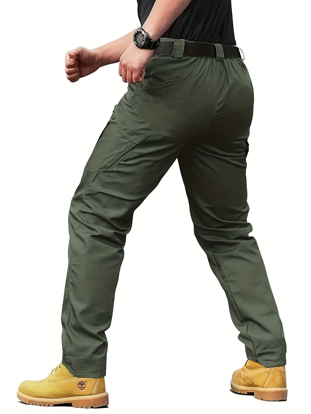 Men's Tactical Pants with Multiple Pockets, Solid Color Polyester, Machine Washable - All Seasons