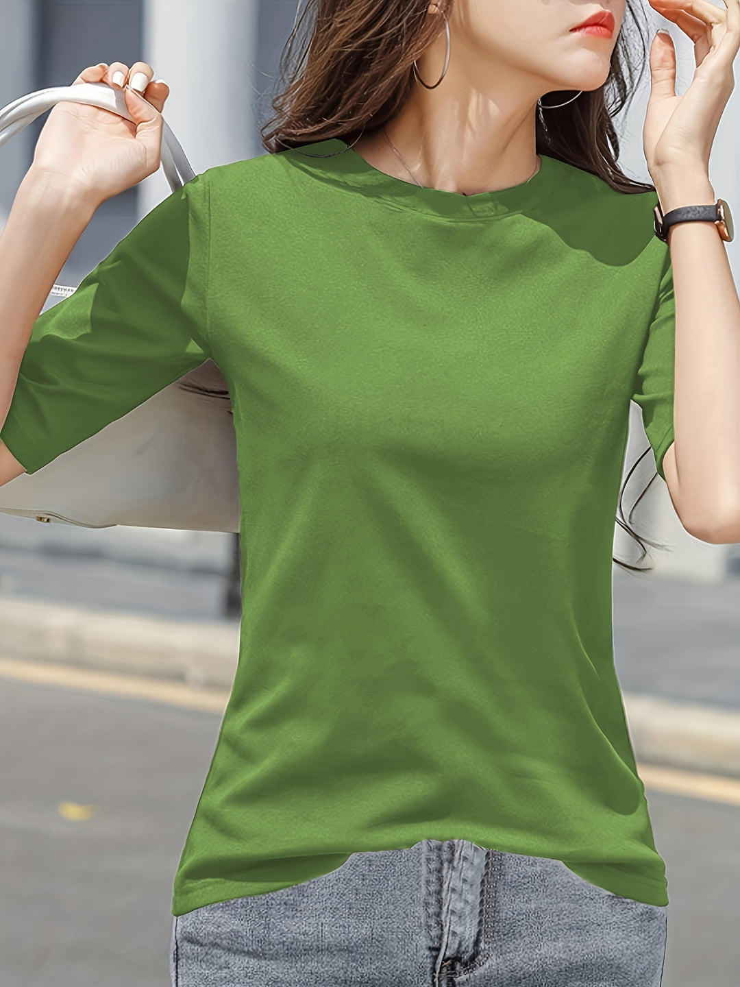 Short Sleeve Crew Neck T-Shirt, Casual Top For Summer & Spring, Women's Clothing