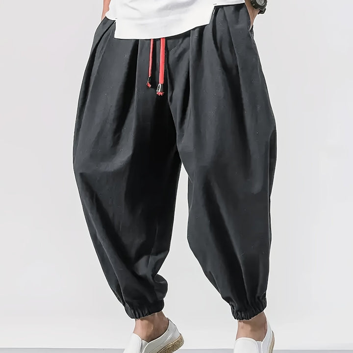 Men's Casual Solid Comfy Harem Pants With Drawstring, Hip Hop Style Trousers For Spring And Autumn