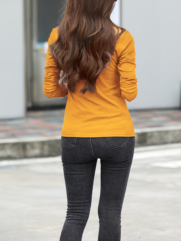 Solid Long Sleeve T-Shirt, Crew Neck Casual Every Day Top For Spring & Fall, Women's Clothing