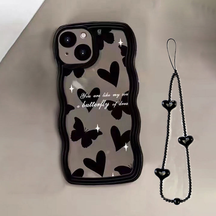 Love Is in the Air: Wear a Heart-Shaped Phone Case with a Butterfly Pattern and a Bracelet!