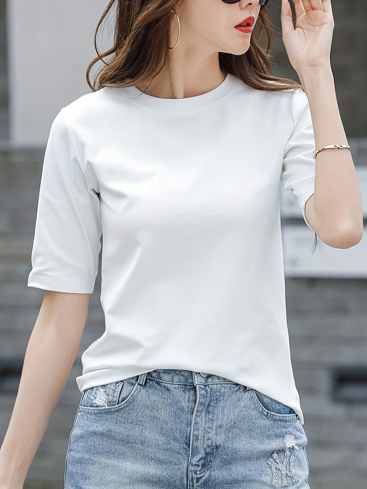 Short Sleeve Crew Neck T-Shirt, Casual Top For Summer & Spring, Women's Clothing