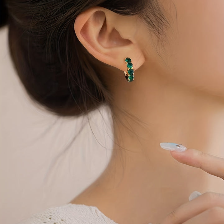 Fashionable Green Zirconium Earrings – Hip-Hop Style