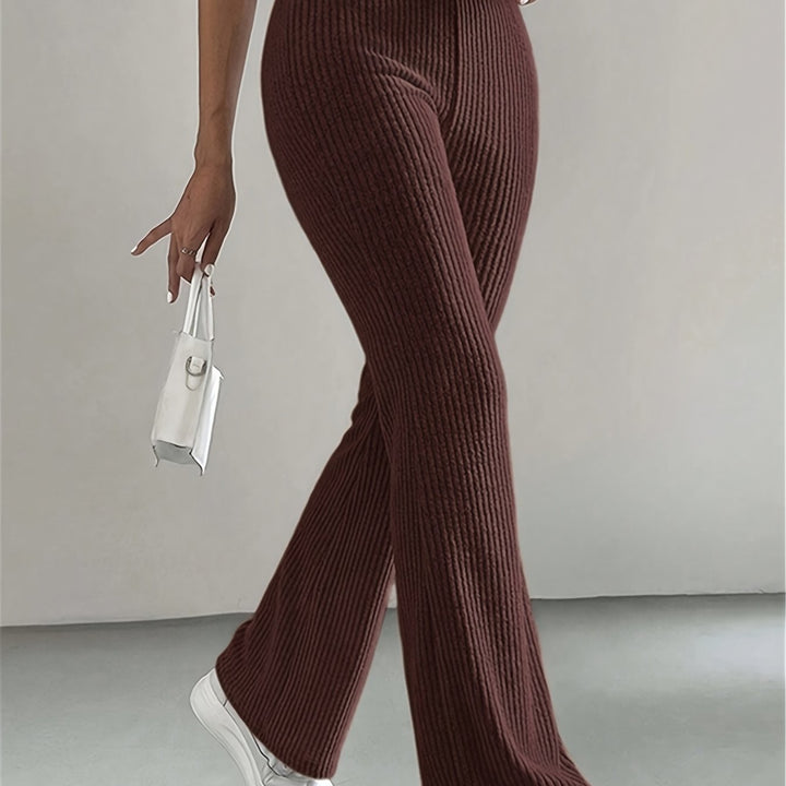 Solid High Waist Pants, Elegant Flare Leg Pants, Women's Clothing