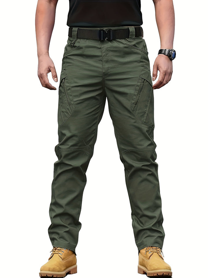 Men's Tactical Pants with Multiple Pockets, Solid Color Polyester, Machine Washable - All Seasons