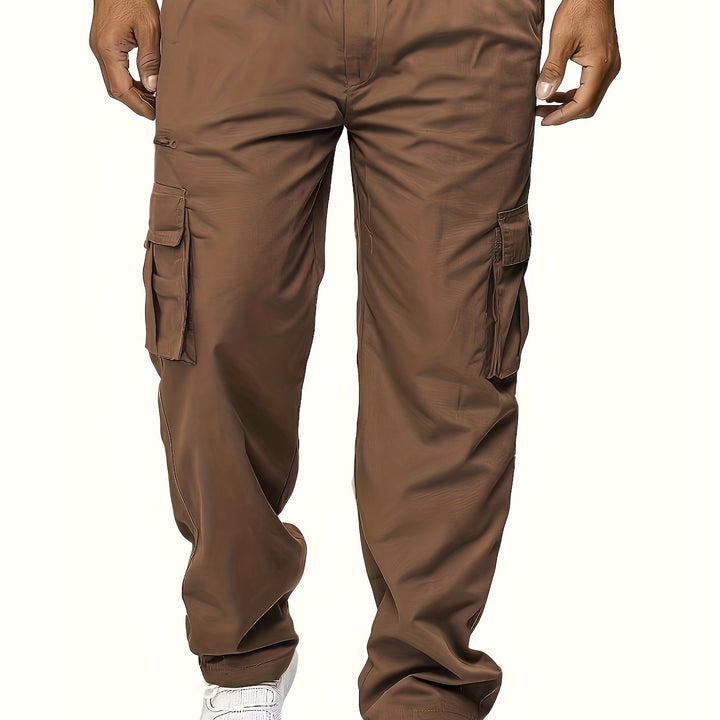 Men's Cargo Pants with Flap Pockets - Relaxed Hip-Hop Streetwear - Versatile Straight Leg Fit for Spring to Autumn Outdoor Activities