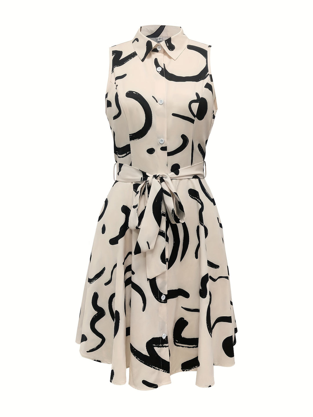 Abstract Print Sleeveless Dress – Tie-waist