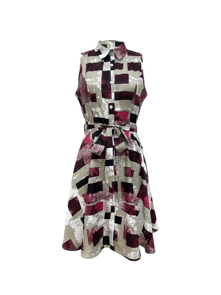 Abstract Print Sleeveless Dress – Tie-waist