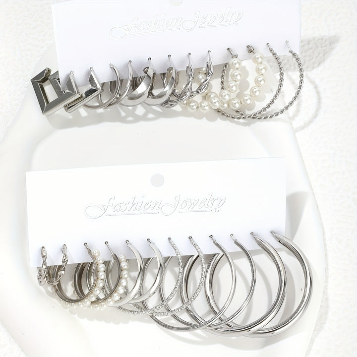 12 Pairs Classic C-Ring Earrings – Fashion Jewelry Set