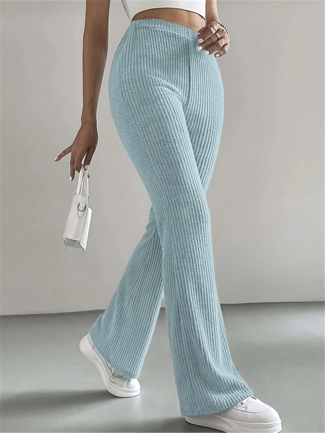 Solid High Waist Pants, Elegant Flare Leg Pants, Women's Clothing