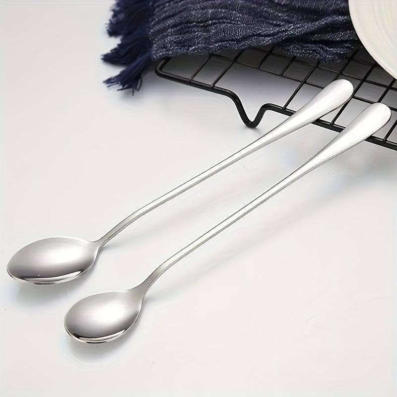 Set of 8 Stainless Steel Long-Handled Spoons – Versatile Kitchen Accessories