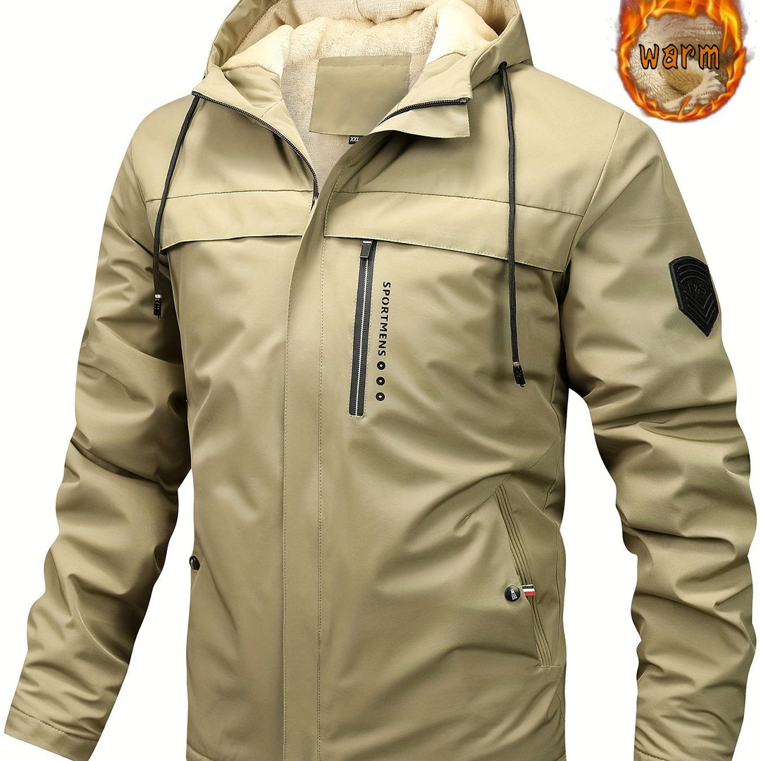 Warm Fleece Hooded Jacket, Men's Casual Winter Jacket Coat For Outdoor Activities