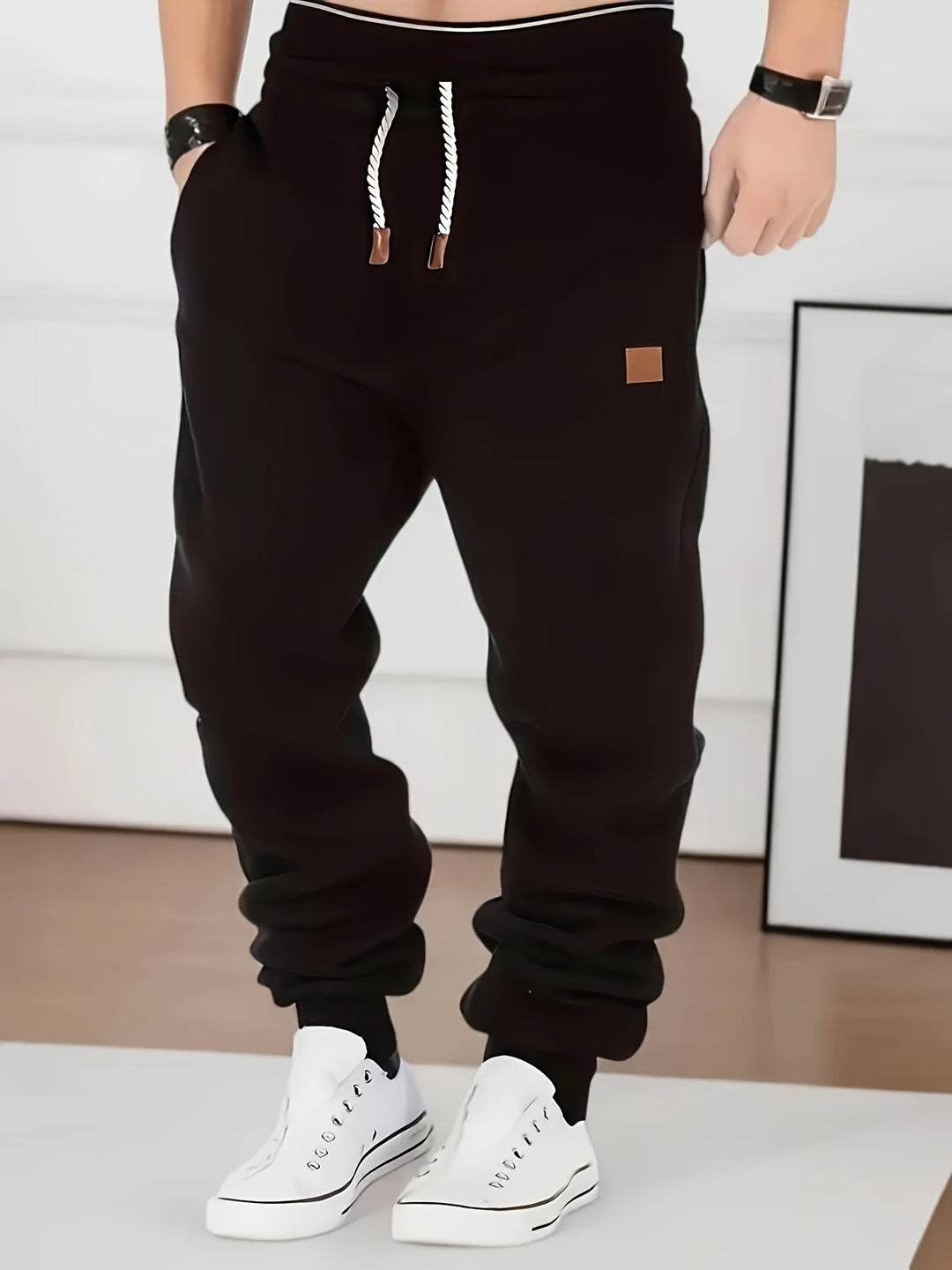 Men's Slim Fit Casual Trousers Drawstring Waist Sweatpants For Autumn And Winter