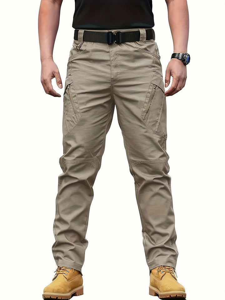 Men's Tactical Pants with Multiple Pockets, Solid Color Polyester, Machine Washable - All Seasons