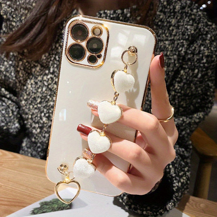 Luxury Plating Heart Metal Bracelet Phone Chain Case For IPhone 14 13 Pro Max 12 MiNi 11 MiNi XR XS X 7 8 Plus SE Cover For Iphone 13 MiNi Lens Protection Back Cover