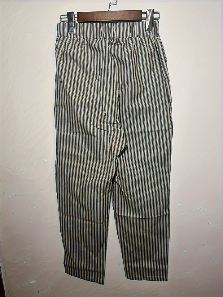 Womens Breathable Striped Drawstring Pants - Lightweight Pocketed Spring/Summer Casual Wear