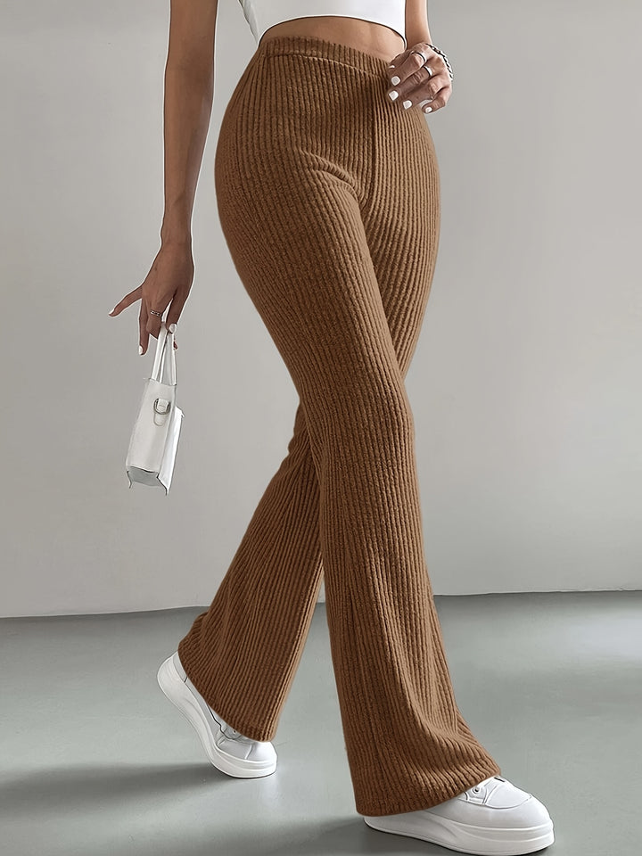 Solid High Waist Pants, Elegant Flare Leg Pants, Women's Clothing