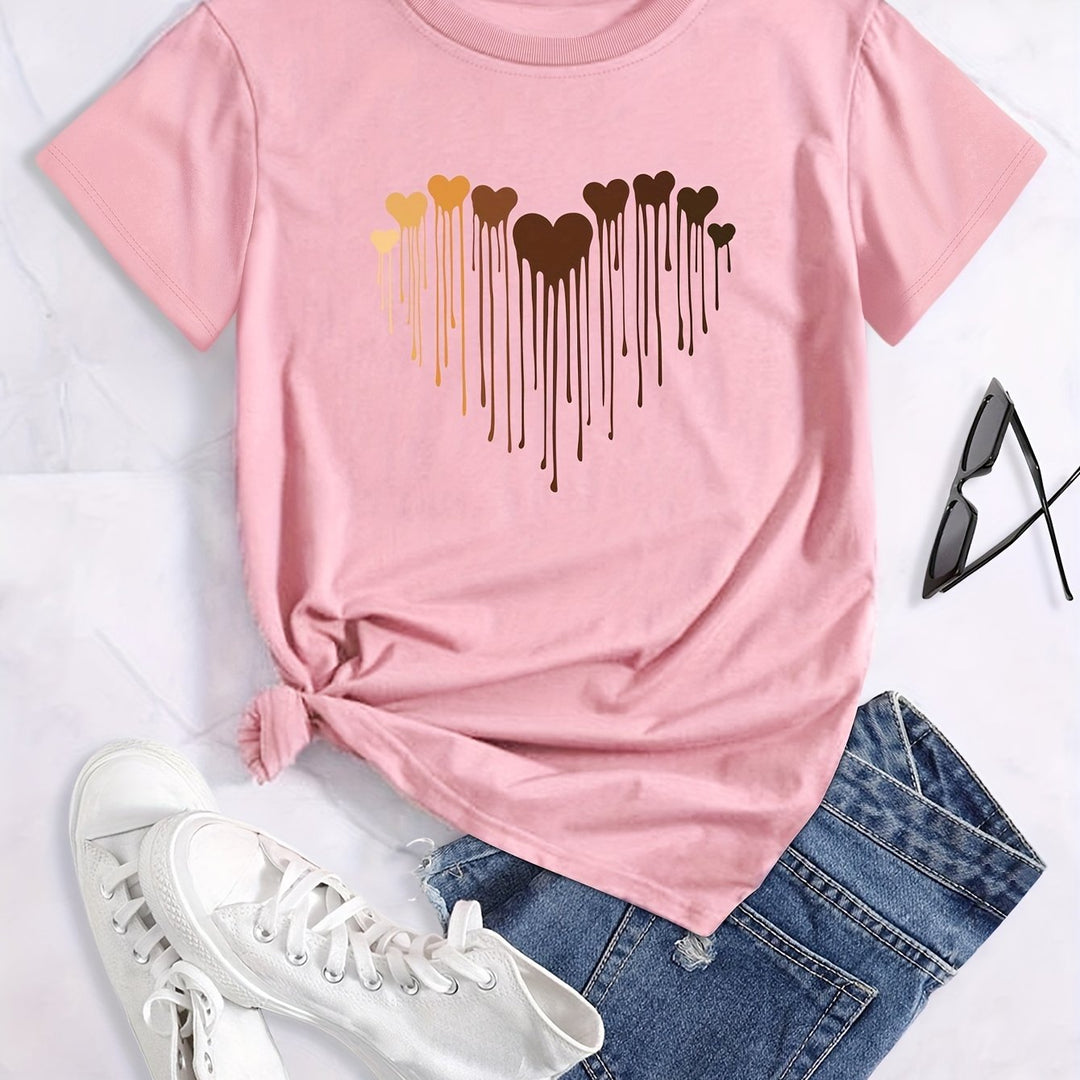 Plus Size Casual T-shirt, Women's Plus Love Heart Graphic T-shirts