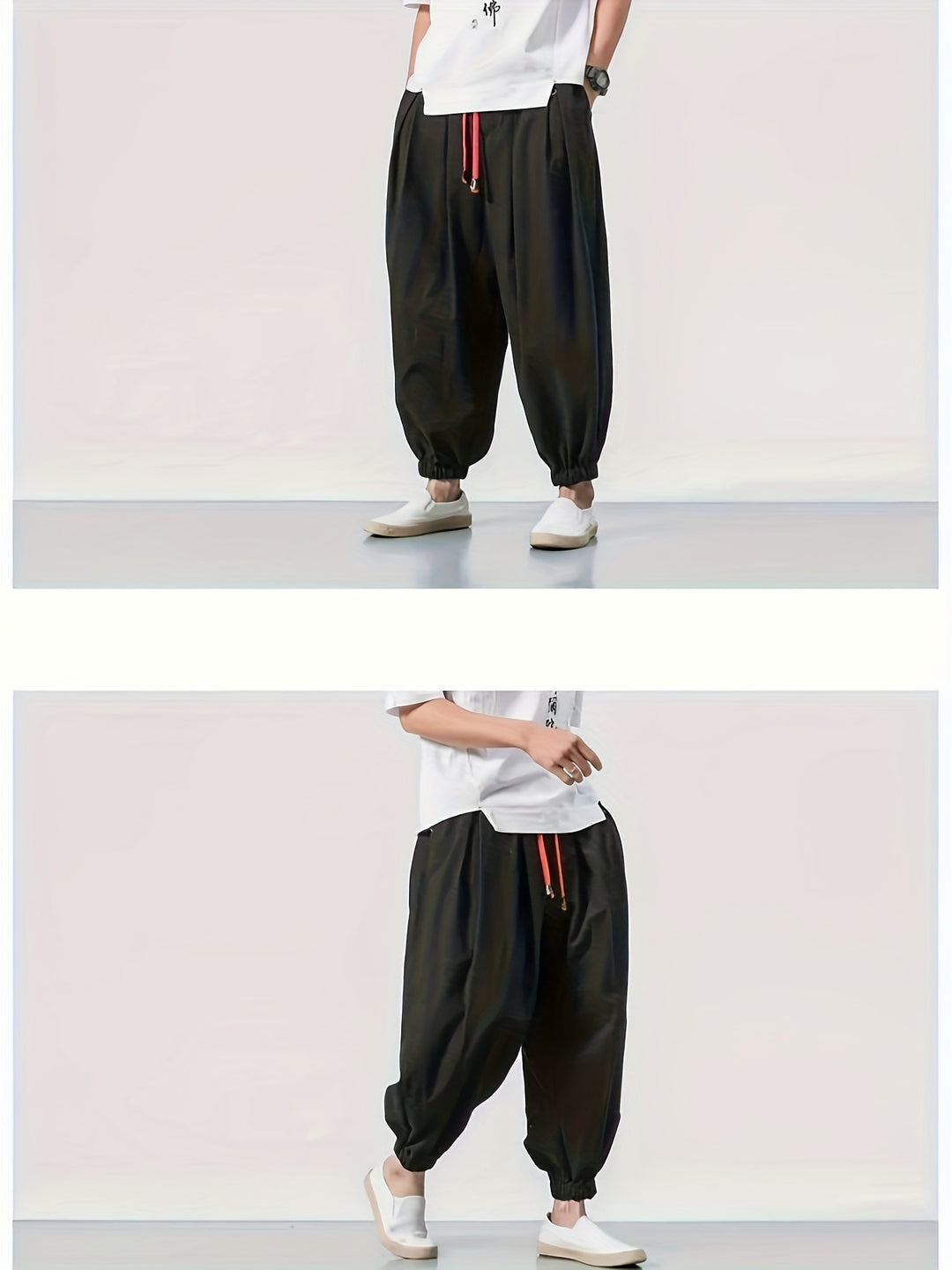 Men's Casual Solid Comfy Harem Pants With Drawstring, Hip Hop Style Trousers For Spring And Autumn