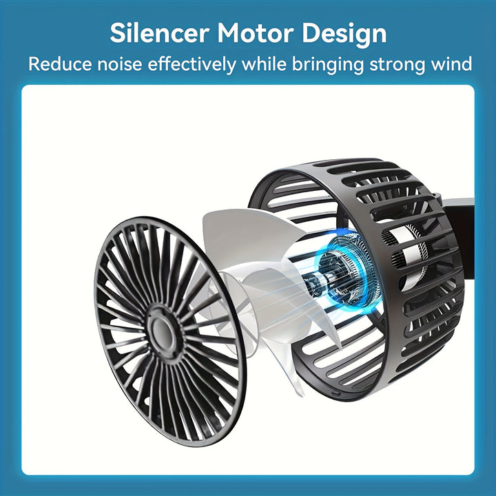 Car Fan, Car Small Air Conditioner, Dual-Head Rear Fan, Strong Wind, 5 Blades, 360 Degree Rotation, Extra Large Air Volume, Super Low Sound Operation, Easy Clip Installation, Foldable and Hidden Under the Headrest, Disassembl