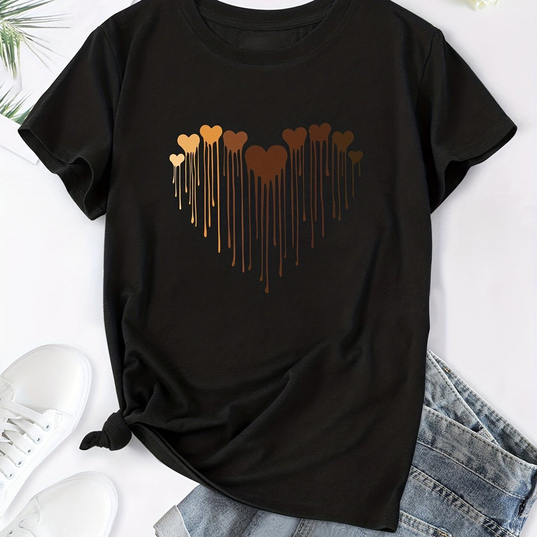 Plus Size Casual T-shirt, Women's Plus Love Heart Graphic T-shirts