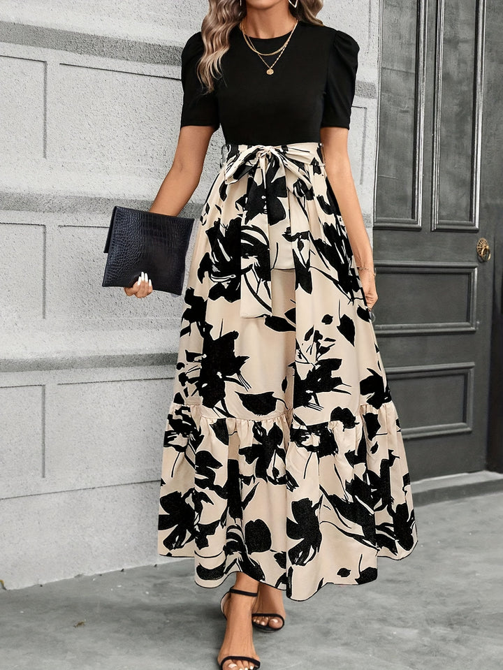 Floral Print Tie Waist A-line Dress