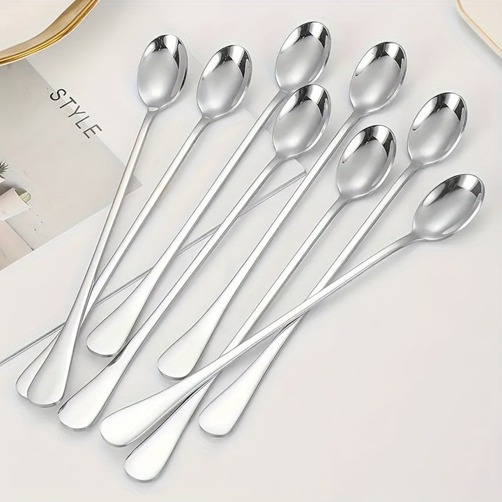 Set of 8 Stainless Steel Long-Handled Spoons – Versatile Kitchen Accessories