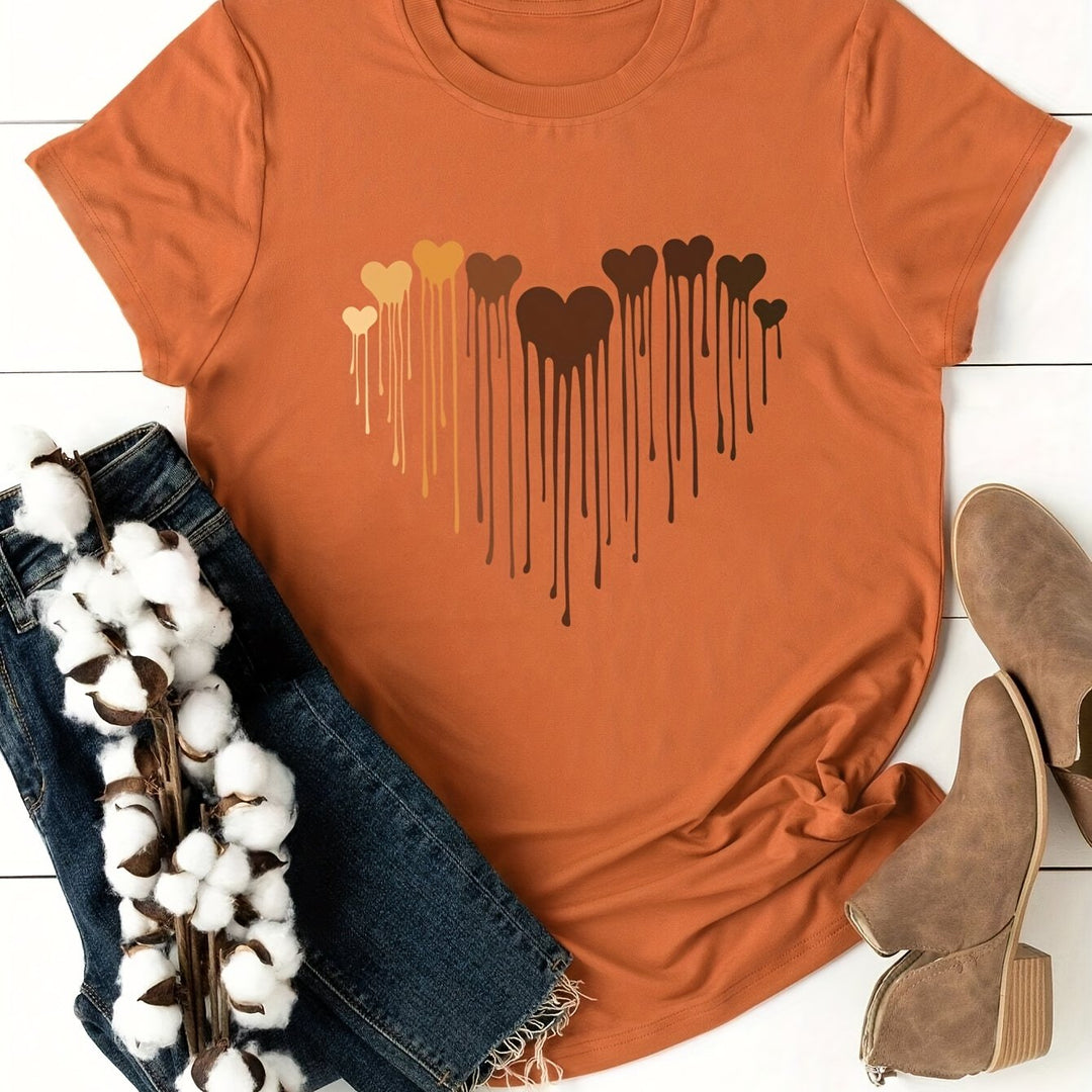 Plus Size Casual T-shirt, Women's Plus Love Heart Graphic T-shirts