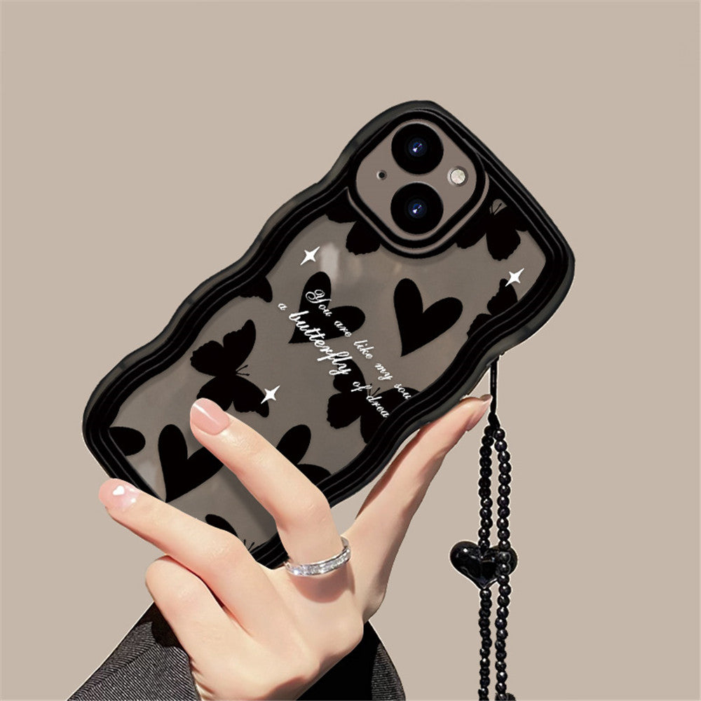 Love Is in the Air: Wear a Heart-Shaped Phone Case with a Butterfly Pattern and a Bracelet!