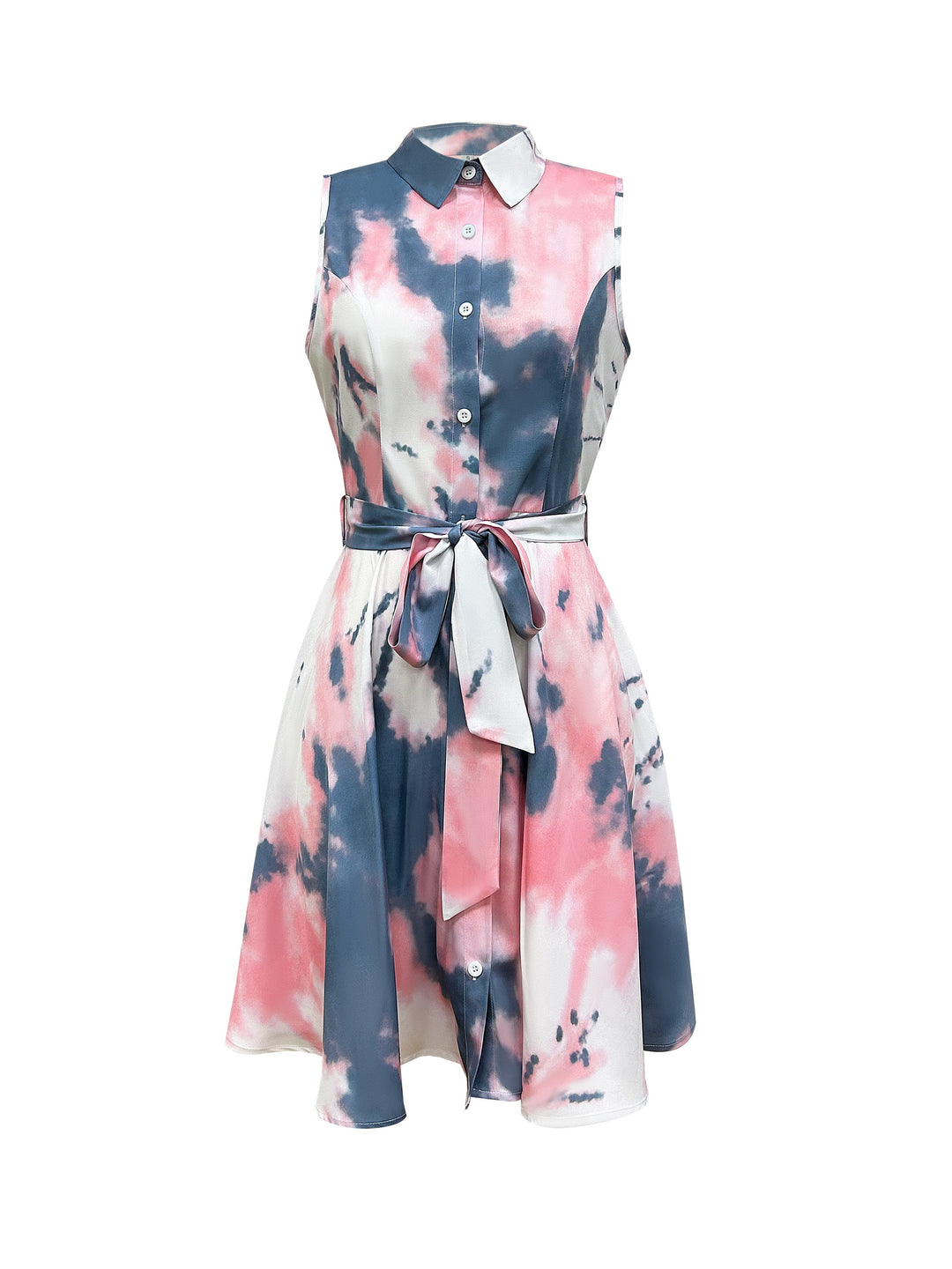 Abstract Print Sleeveless Dress – Tie-waist