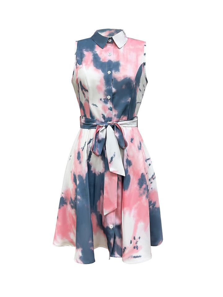 Abstract Print Sleeveless Dress – Tie-waist