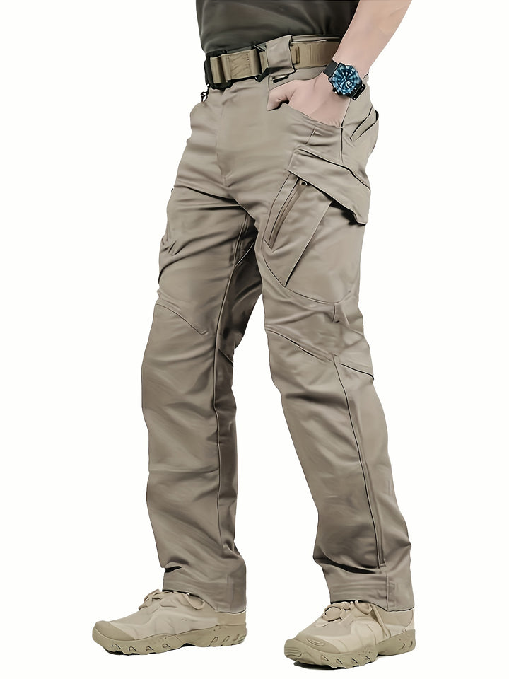 Men's Tactical Pants with Multiple Pockets, Solid Color Polyester, Machine Washable - All Seasons