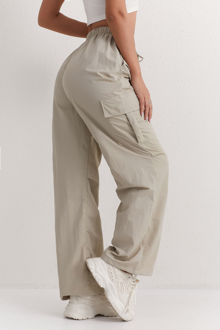 Slant Pockets Straight Leg Cargo Pants, Casual Drawstring Waist Pants For Spring & Summer, Women's Clothing