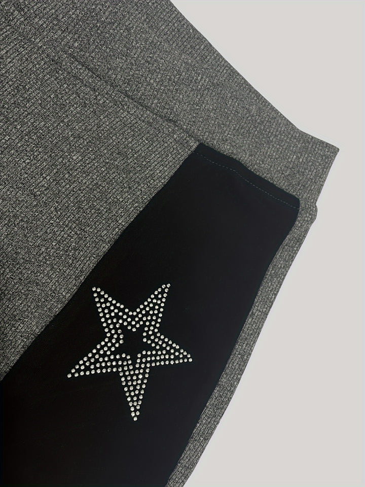 HF604 Trousers with Contrasting Color And Hot Diamond Embellishment