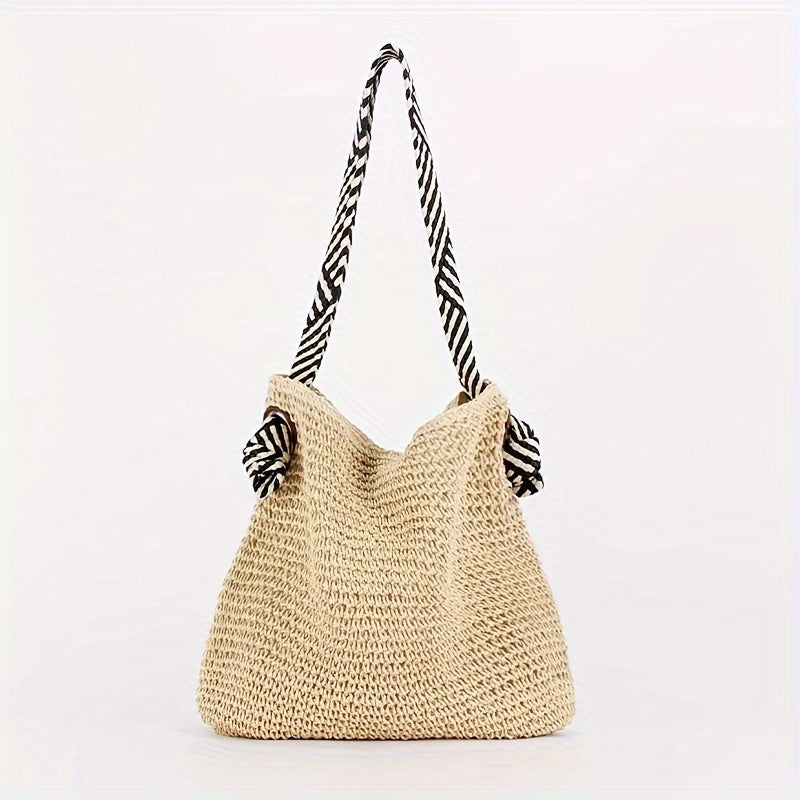 Striped Knotted Adjustable Straw Shoulder Bag