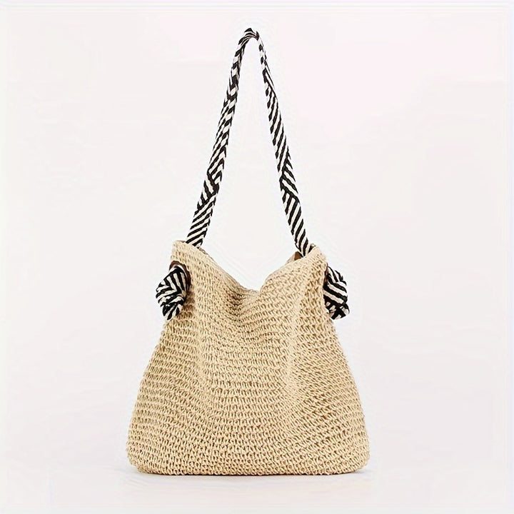 Striped Knotted Adjustable Straw Shoulder Bag