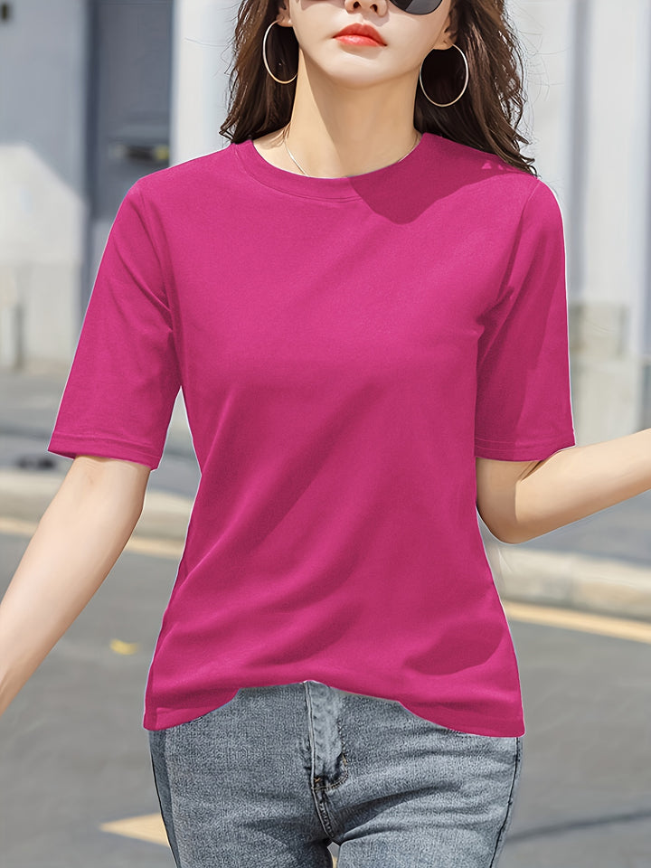 Short Sleeve Crew Neck T-Shirt, Casual Top For Summer & Spring, Women's Clothing