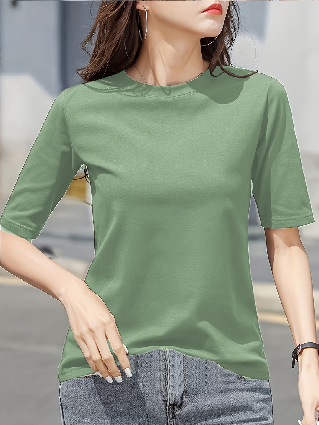 Short Sleeve Crew Neck T-Shirt, Casual Top For Summer & Spring, Women's Clothing