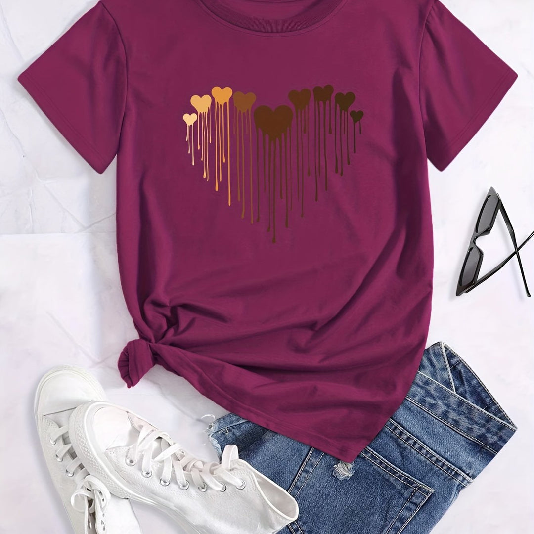 Plus Size Casual T-shirt, Women's Plus Love Heart Graphic T-shirts